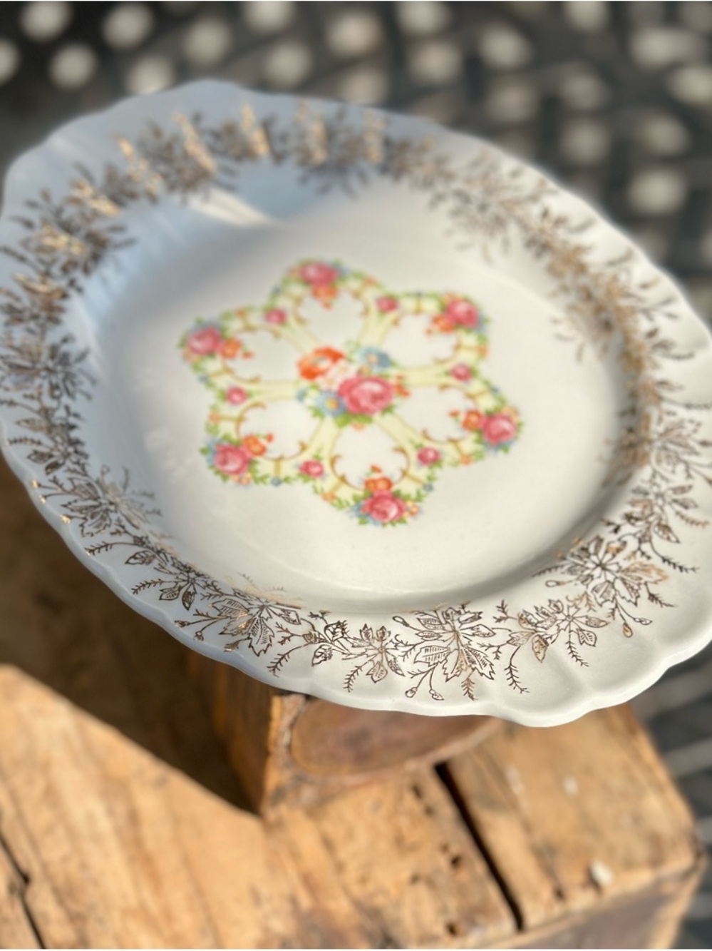 Vintage Franklin Ware Gravy Boat & Underplate Ivory 22K Gold Floral Set USA - Picture 6 of 9